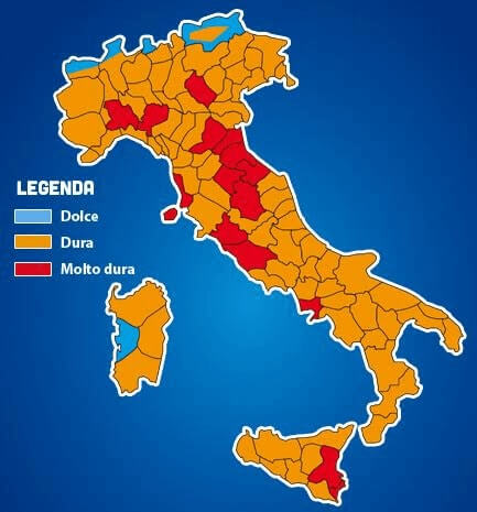 Mappa zone acqua dura in Italia